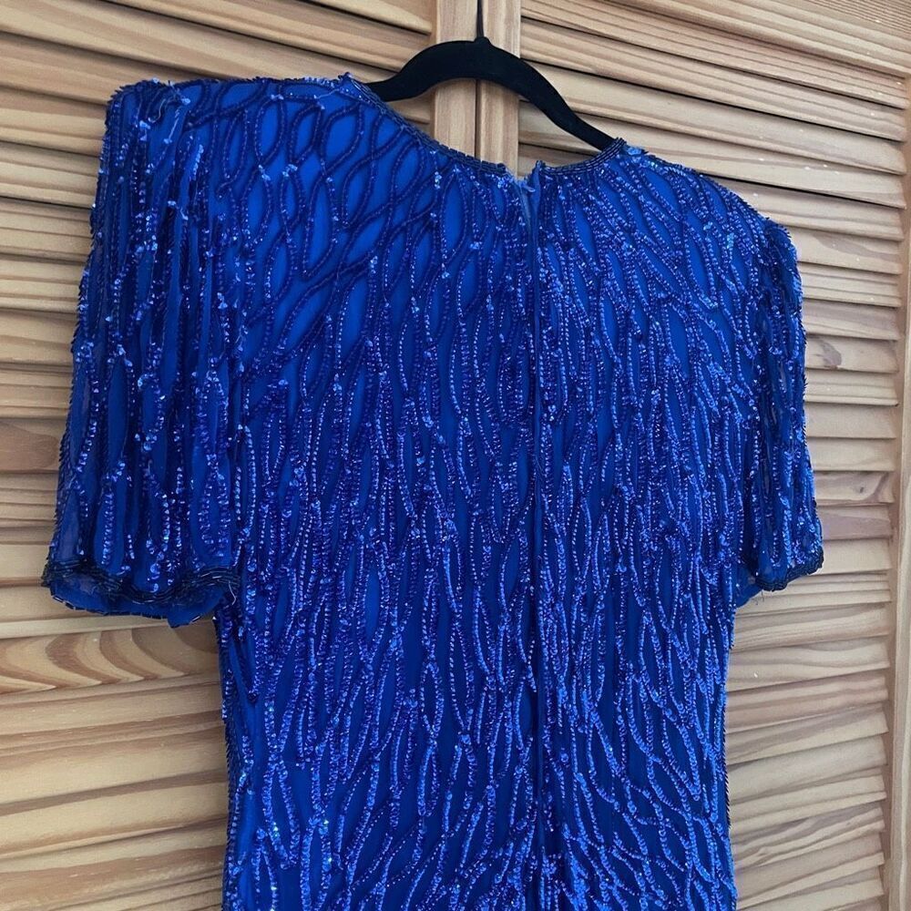 Vintage Sequin Beaded Silk Dress Glam 80s 1980s New Years Eve Holiday - Picture 8 of 12